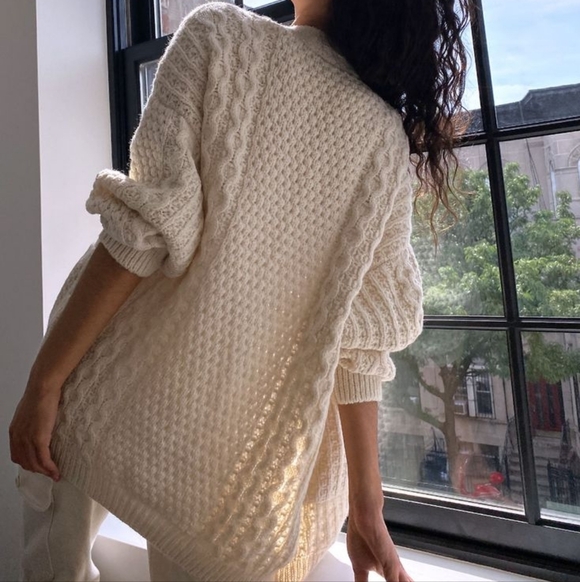 Aritzia Wilfred Free Cable Knit Fisherman Cardigan Alpaca Merino Wool Small - Picture 2 of 15